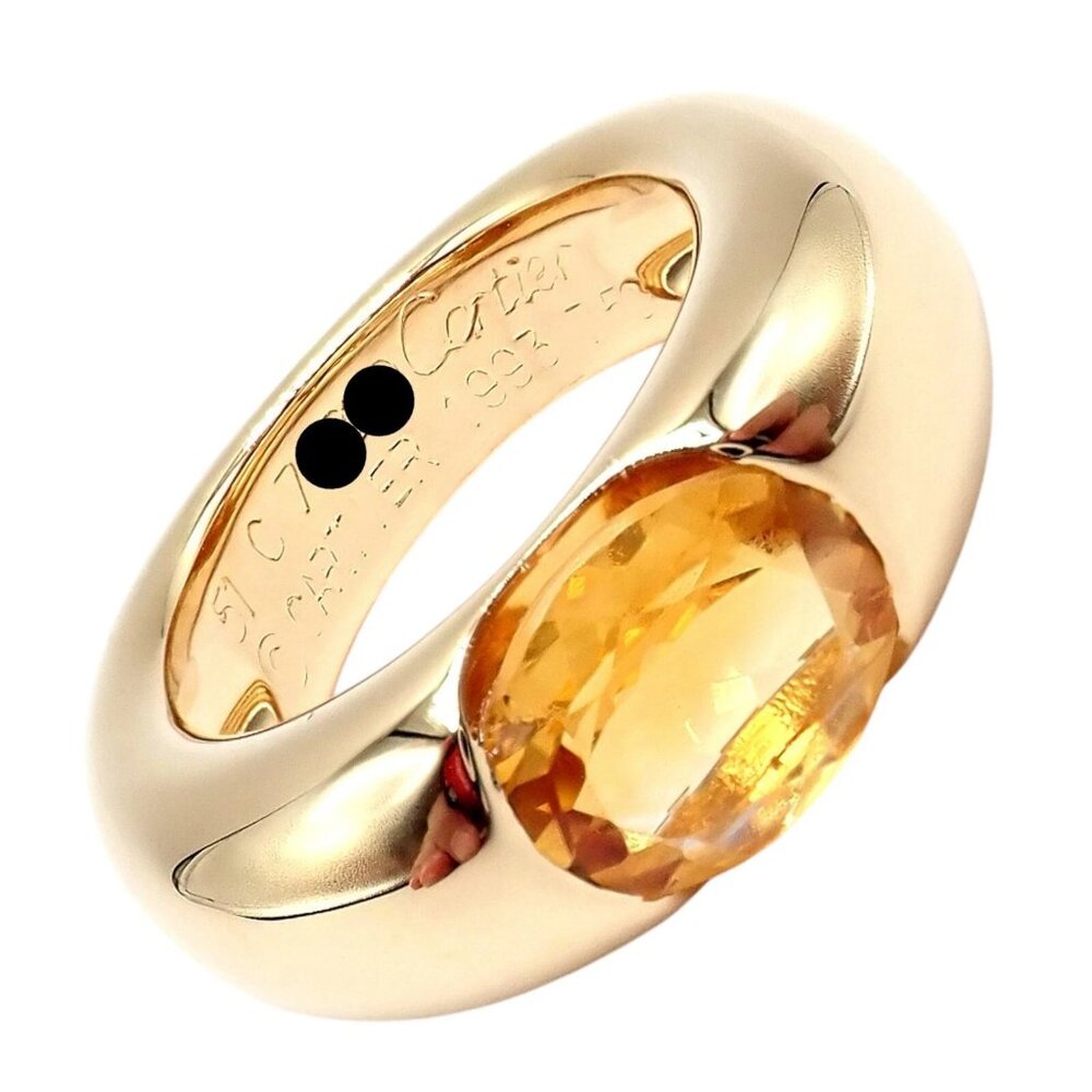 Authentic! Cartier 18k Yellow Gold Citrine Wide Large Ellipse Band Ring Size 5.5